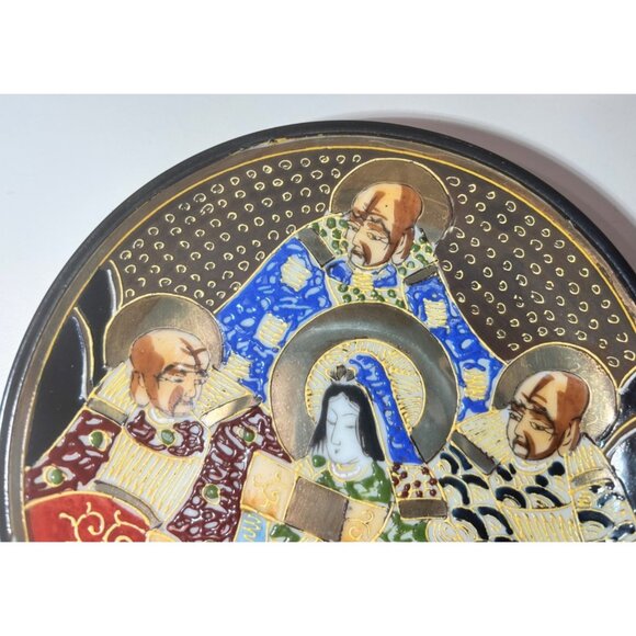 Satsuma Japanese Moriage Gold Leaf Goddess & Immortals Plate 5.5" - Picture 3 of 6